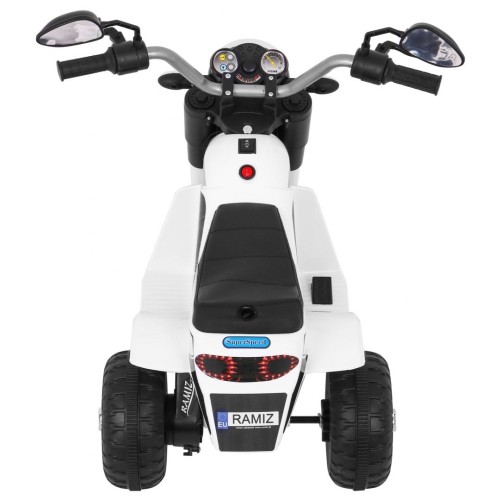 MiniBike Dětské Dobíjecí Kolo Bílý Zvuk LED Světla Eco Kůže