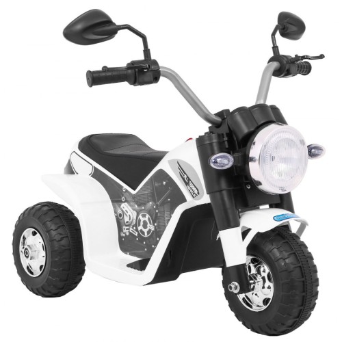 MiniBike Dětské Dobíjecí Kolo Bílý Zvuk LED Světla Eco Kůže