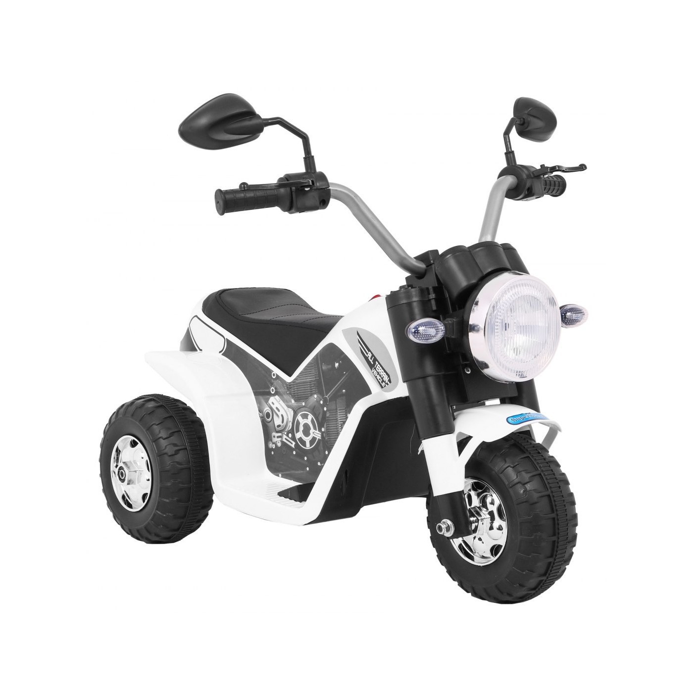 MiniBike Dětské Dobíjecí Kolo Bílý Zvuk LED Světla Eco Kůže