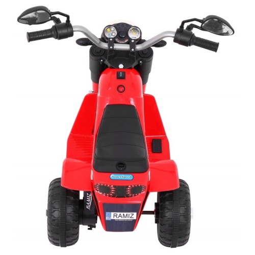 Dětské MiniBike dobíjecí kolo červené + zvuk + led světla + eko kůže