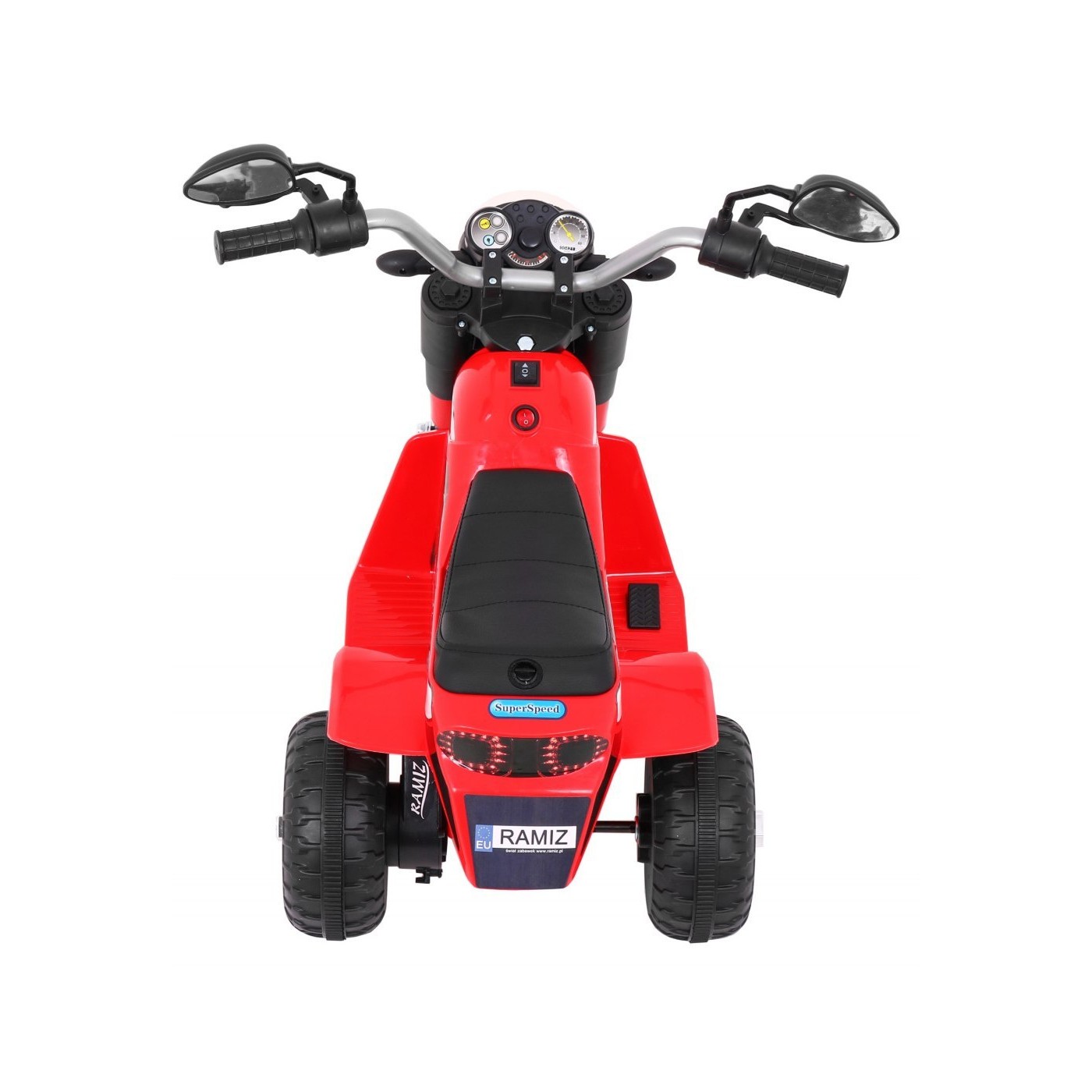 Dětské MiniBike dobíjecí kolo červené + zvuk + led světla + eko kůže