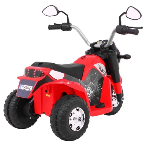 Dětské MiniBike dobíjecí kolo červené + zvuk + led světla + eko kůže