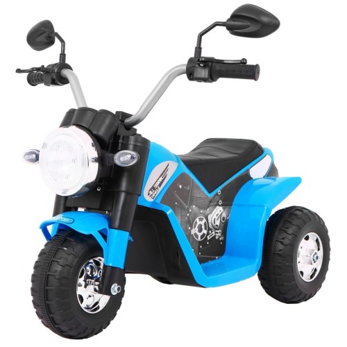 Dětské MiniBike Bateriové Motocyklové Modré + Zvuk + LED Světla + Eko kůže