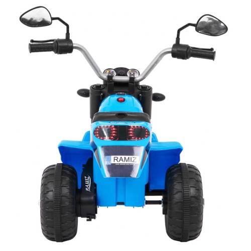 Dětské MiniBike Bateriové Motocyklové Modré + Zvuk + LED Světla + Eko kůže