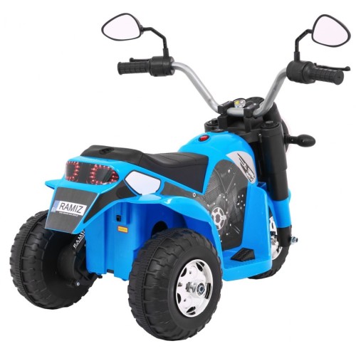 Dětské MiniBike Bateriové Motocyklové Modré + Zvuk + LED Světla + Eko kůže