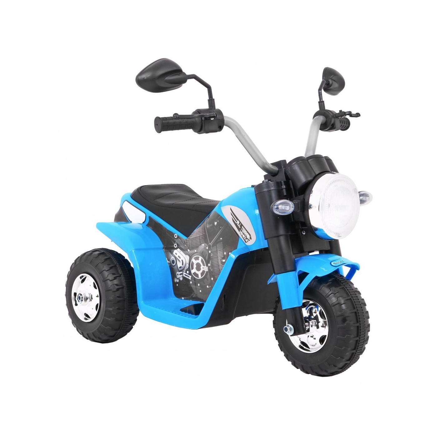 Dětské MiniBike Bateriové Motocyklové Modré + Zvuk + LED Světla + Eko kůže