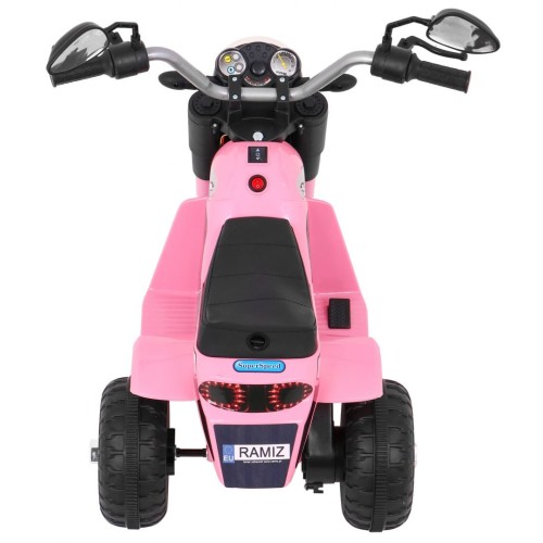 Dětské MiniBike Dobíjecí kolo Růžové Zvuk led světla Eco kůže