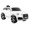 Výtah na baterie Audi Q7 pro děti bílý dálkový pomalý start EVA Eco kůže MP3 LED