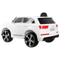 Výtah na baterie Audi Q7 pro děti bílý dálkový pomalý start EVA Eco kůže MP3 LED