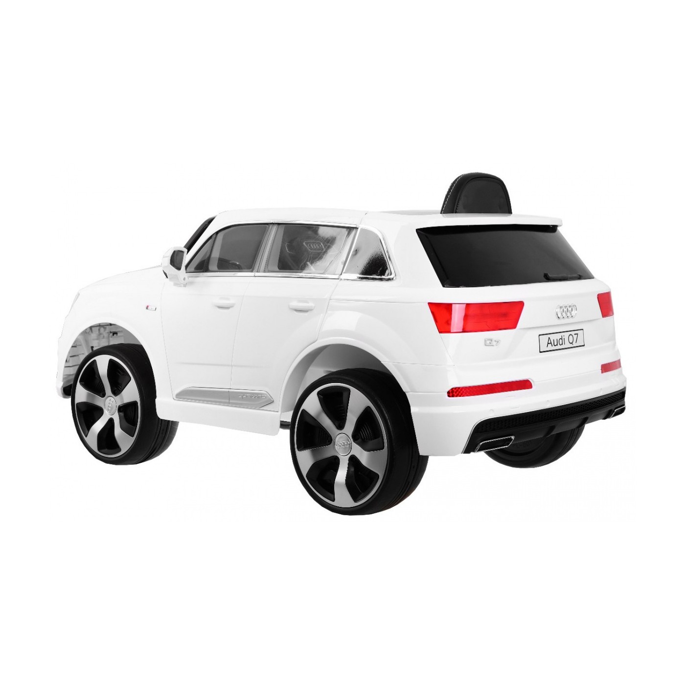 Výtah na baterie Audi Q7 pro děti bílý dálkový pomalý start EVA Eco kůže MP3 LED