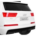 Výtah na baterie Audi Q7 pro děti bílý dálkový pomalý start EVA Eco kůže MP3 LED