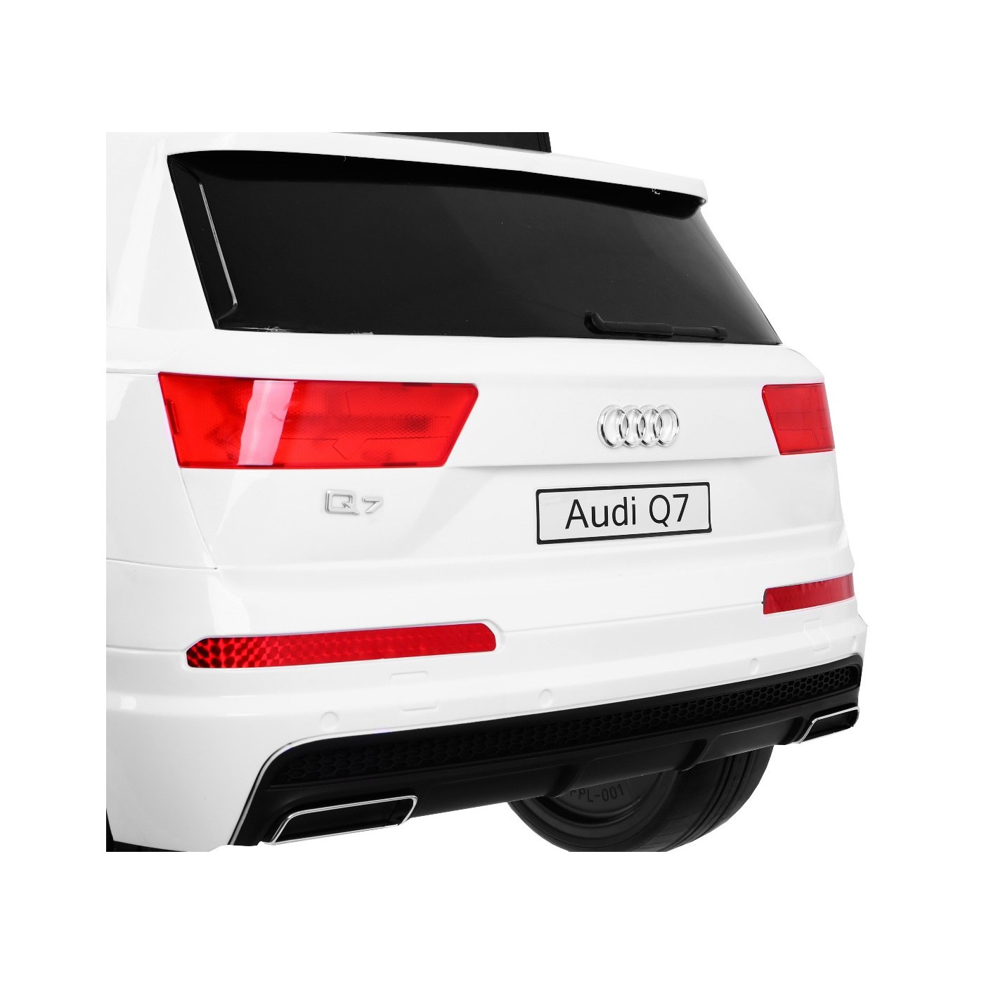 Výtah na baterie Audi Q7 pro děti bílý dálkový pomalý start EVA Eco kůže MP3 LED