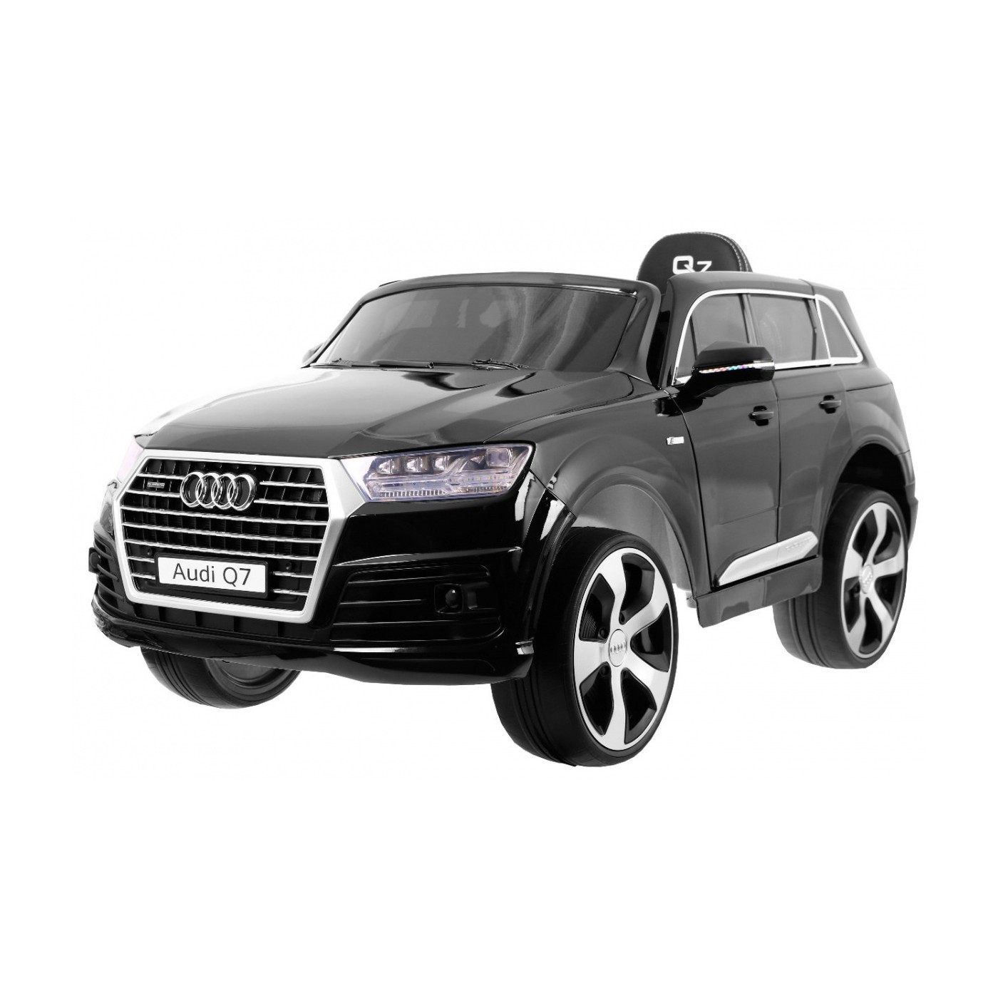 Dětský zvedák baterií Audi Q7 černý + dálkové ovládání + pomalý start + EVA + eko kůže + MP3 LED
