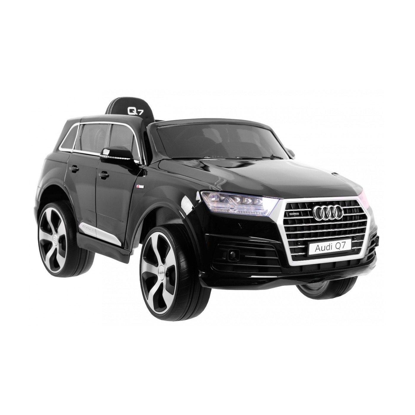 Dětský zvedák baterií Audi Q7 černý + dálkové ovládání + pomalý start + EVA + eko kůže + MP3 LED