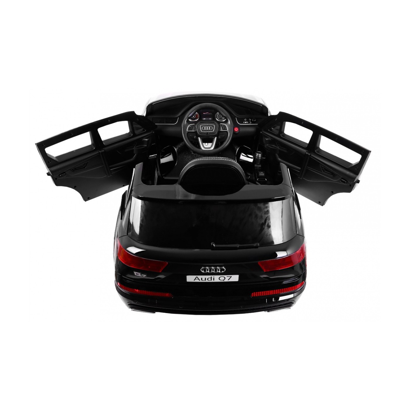Dětský zvedák baterií Audi Q7 černý + dálkové ovládání + pomalý start + EVA + eko kůže + MP3 LED