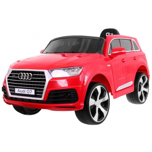 Audi Q7 dětský bateriový výtah červený dálkový pomalý start EVA Eco kůže MP3 LED