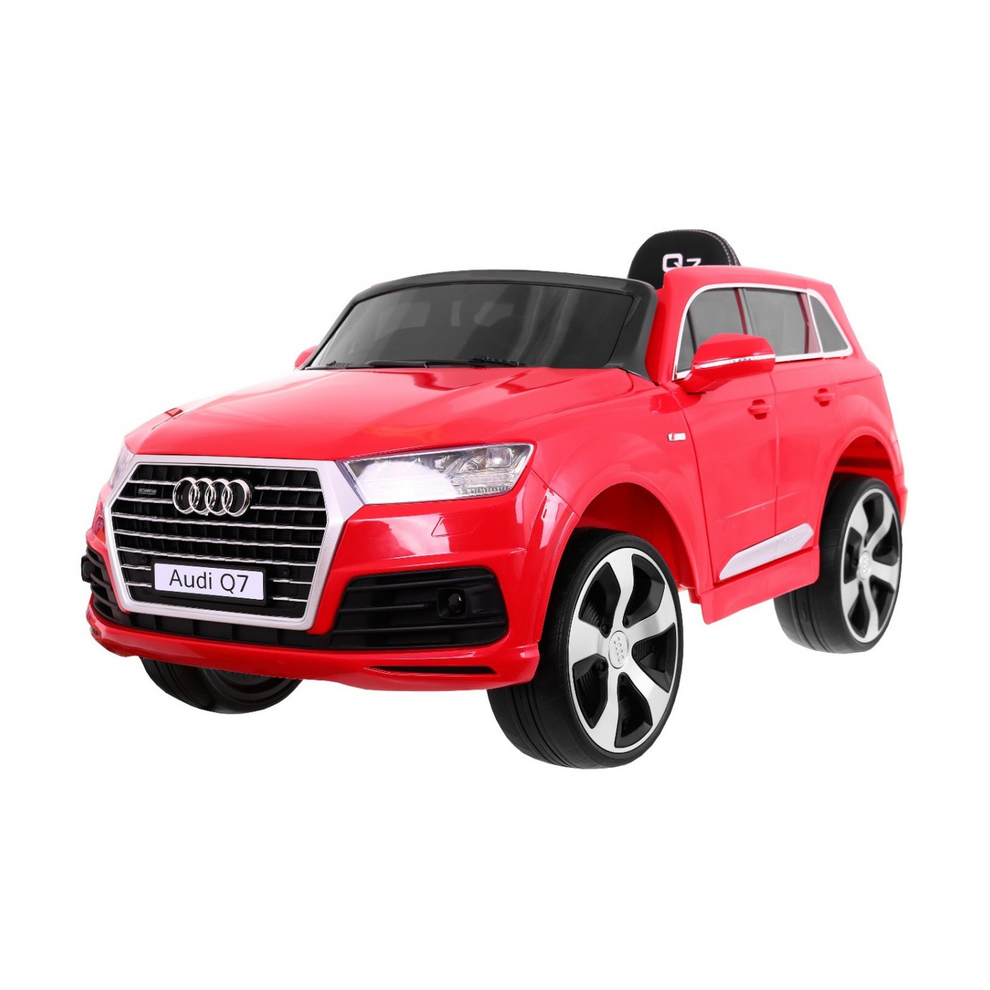 Audi Q7 dětský bateriový výtah červený dálkový pomalý start EVA Eco kůže MP3 LED
