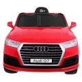 Audi Q7 dětský bateriový výtah červený dálkový pomalý start EVA Eco kůže MP3 LED