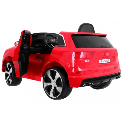 Audi Q7 dětský bateriový výtah červený dálkový pomalý start EVA Eco kůže MP3 LED