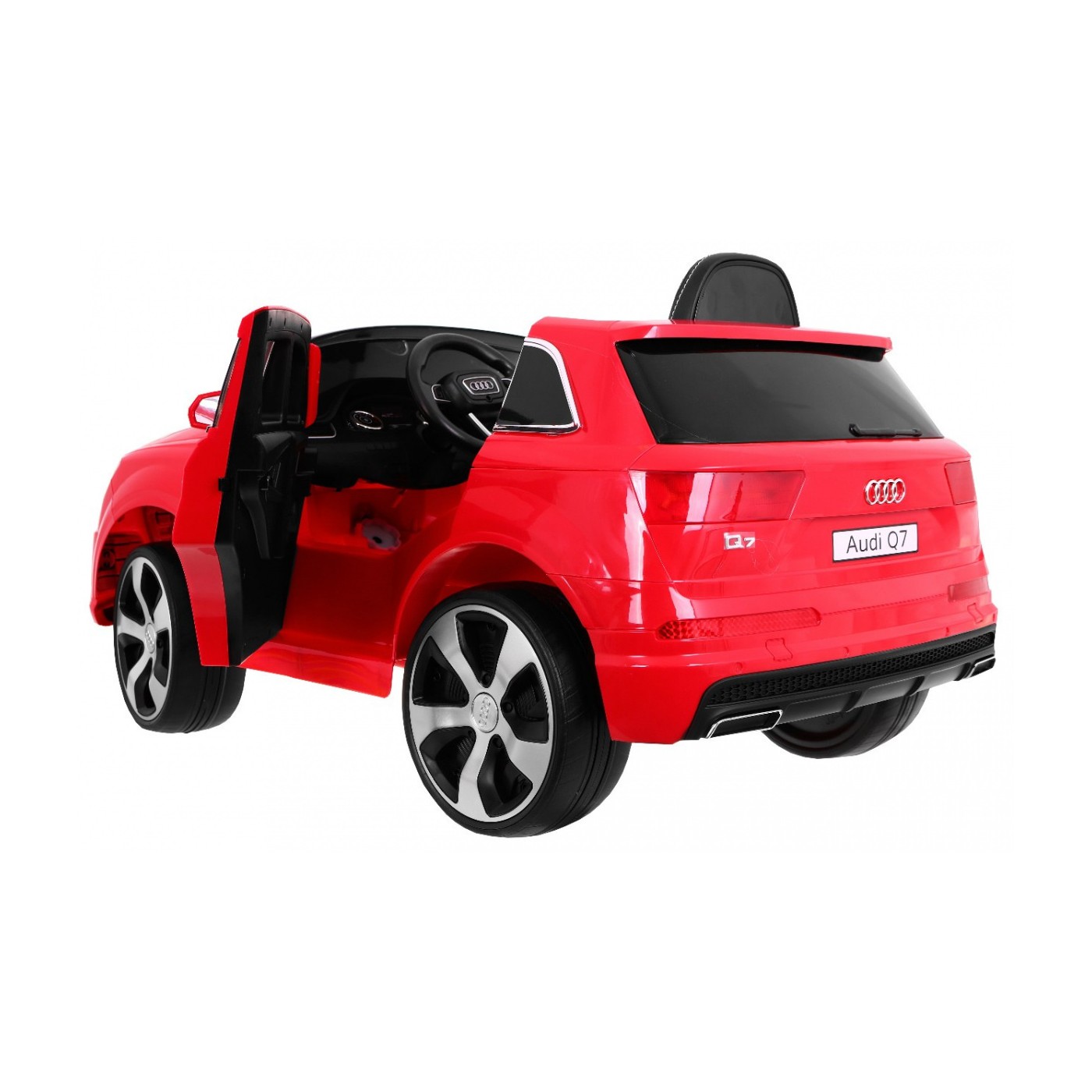 Audi Q7 dětský bateriový výtah červený dálkový pomalý start EVA Eco kůže MP3 LED
