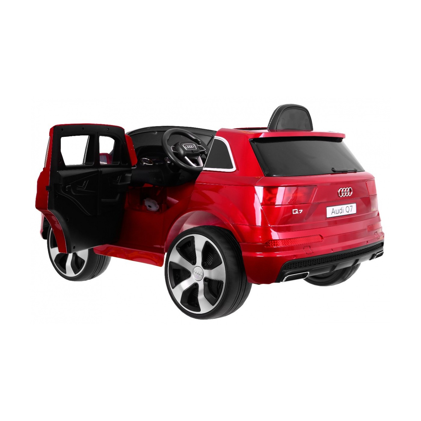 Výtah na baterie pro děti Audi Q7 červený lak + dálkové ovládání + pomalý start + EVA + MP3 LED
