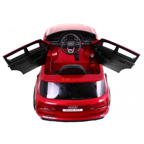 Výtah na baterie pro děti Audi Q7 červený lak + dálkové ovládání + pomalý start + EVA + MP3 LED