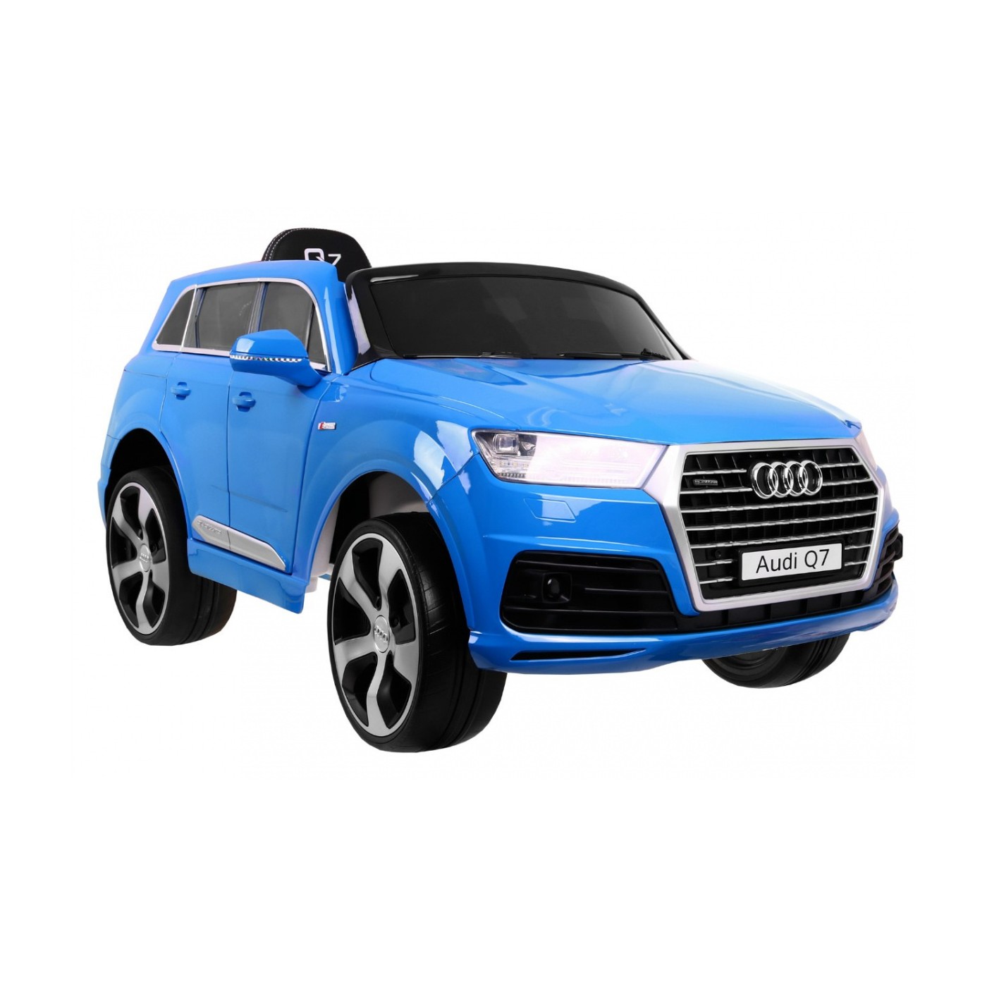 Výtah na baterie Audi Q7 pro děti lak modrý + dálkové ovládání + pomalý start + EVA + MP3 LED
