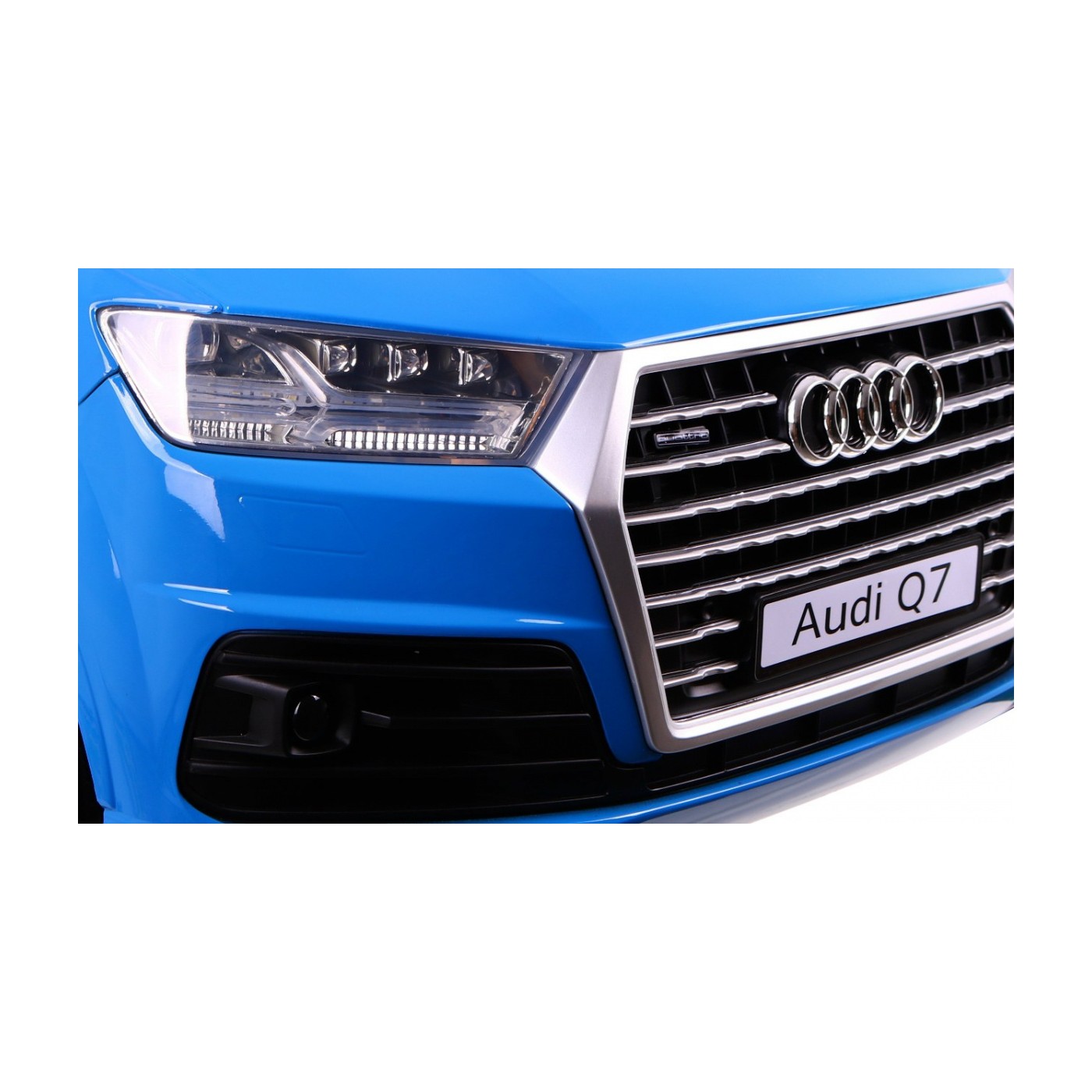 Výtah na baterie Audi Q7 pro děti lak modrý + dálkové ovládání + pomalý start + EVA + MP3 LED