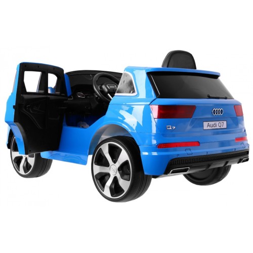 Výtah na baterie Audi Q7 pro děti lak modrý + dálkové ovládání + pomalý start + EVA + MP3 LED
