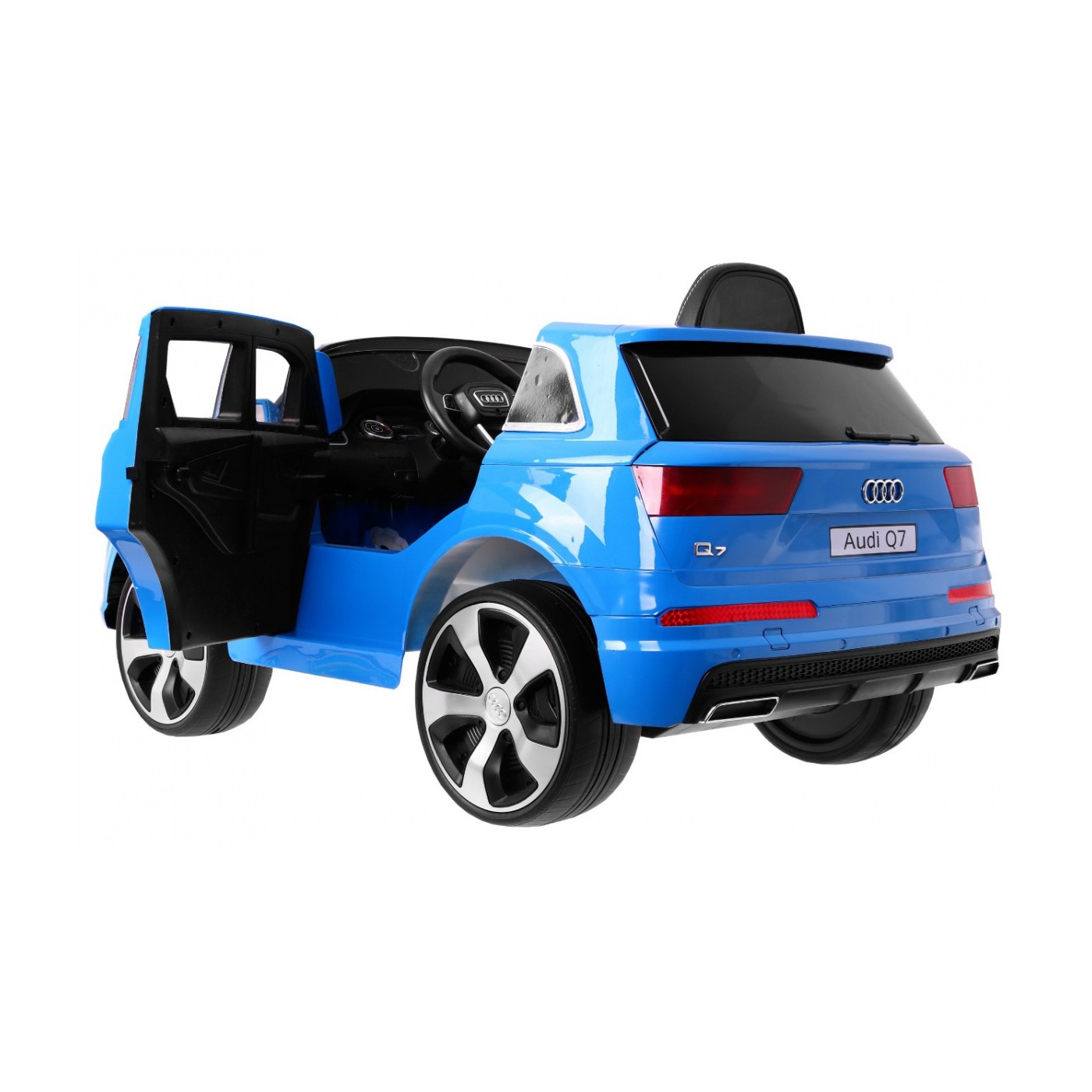 Výtah na baterie Audi Q7 pro děti lak modrý + dálkové ovládání + pomalý start + EVA + MP3 LED