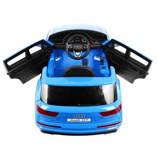 Výtah na baterie Audi Q7 pro děti lak modrý + dálkové ovládání + pomalý start + EVA + MP3 LED