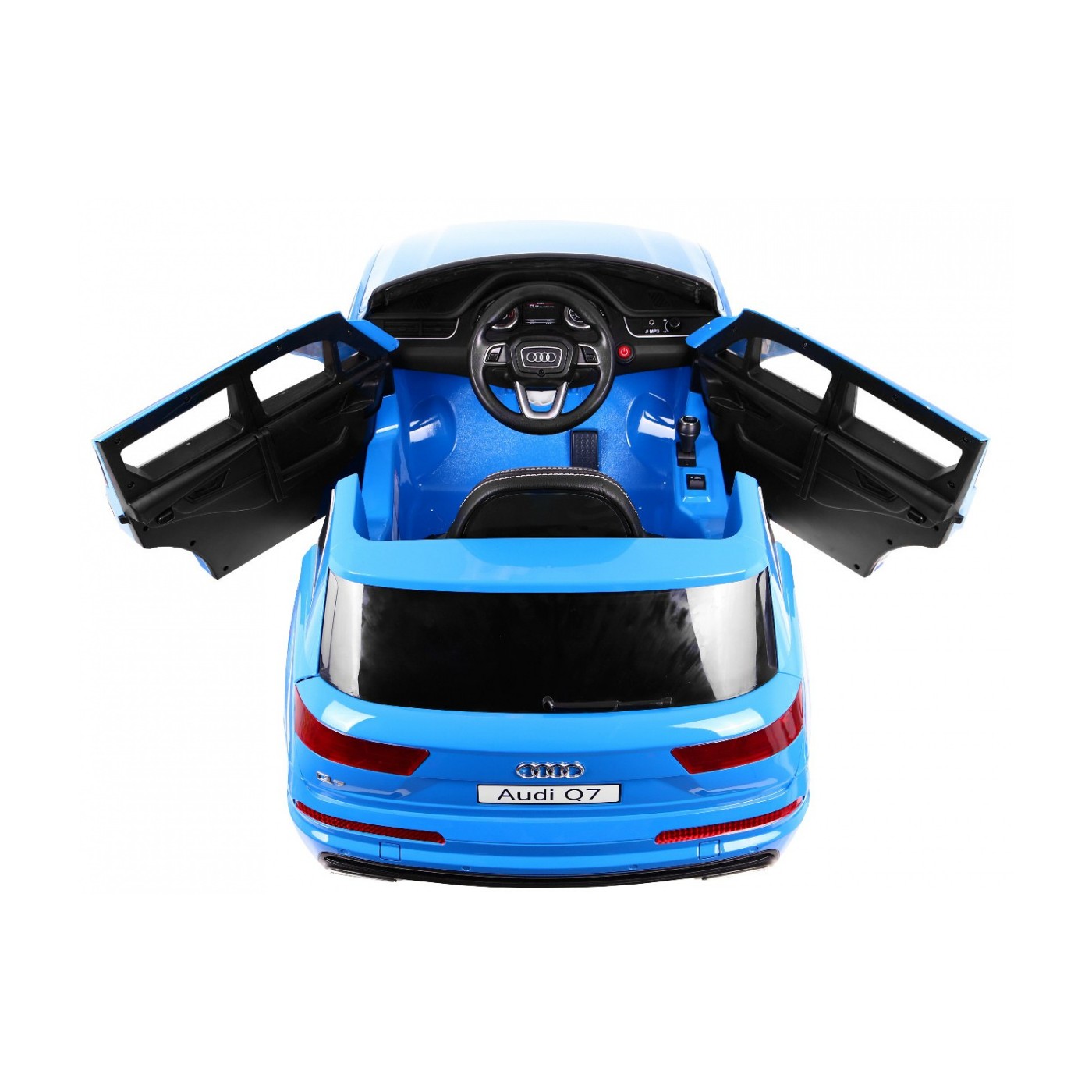 Výtah na baterie Audi Q7 pro děti lak modrý + dálkové ovládání + pomalý start + EVA + MP3 LED