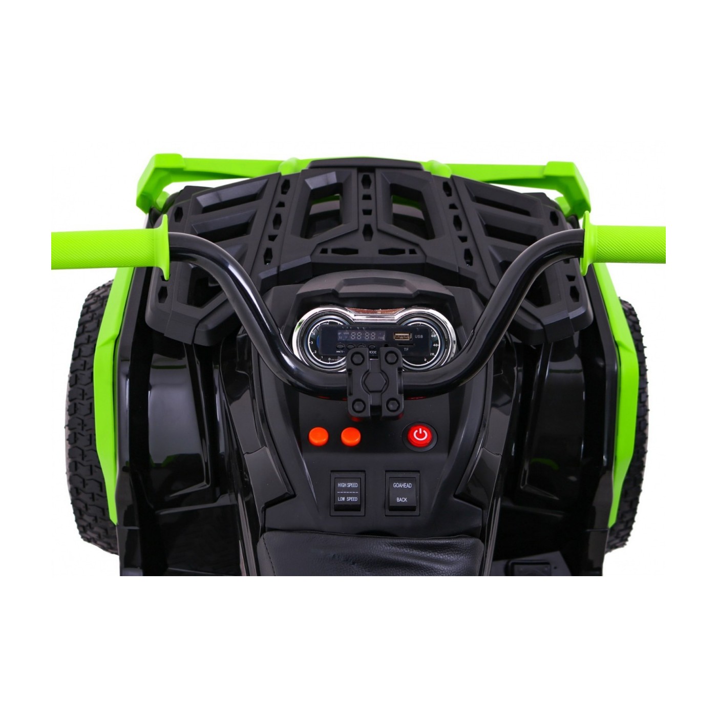 Quad ATV Air dobíjecí dětská černo-zelená kola nafouknutá MP3 rádio pomalý start