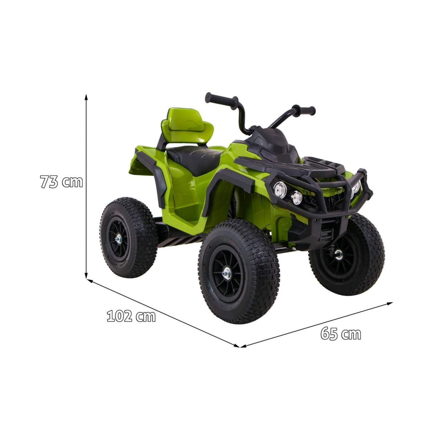 Čtyřkolka ATV Air dobíjecí dětská zelená kola nafouknutá MP3 rádio pomalý start