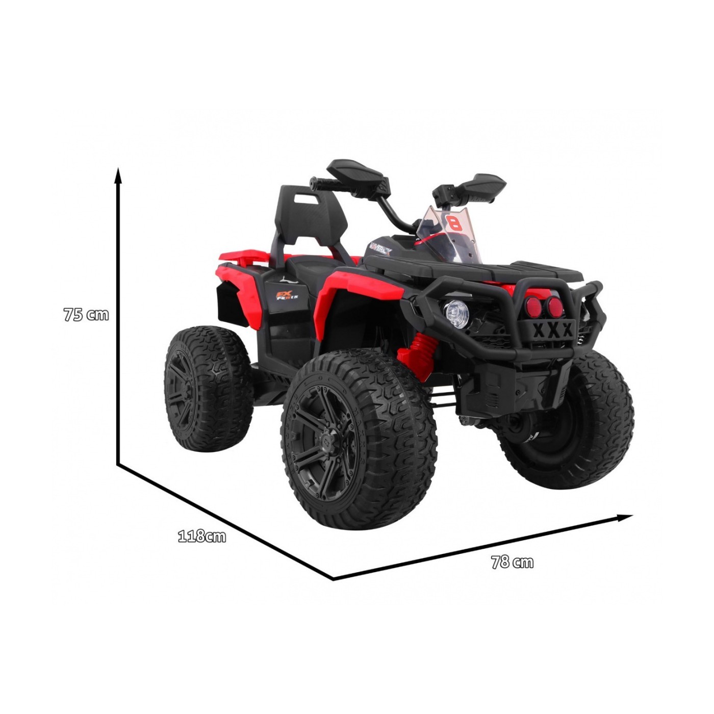 Quad Maverick 4x4 Elektrické dětské vozidlo Červená EVA kola Audio Panel LED