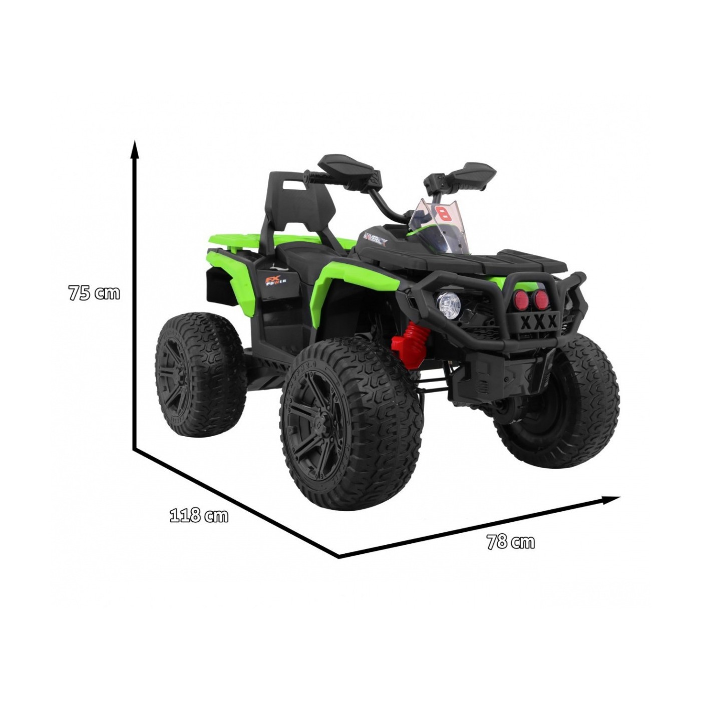 Quad Maverick 4x4 Elektrické dětské vozidlo Zelená kola EVA Audio Panel LED