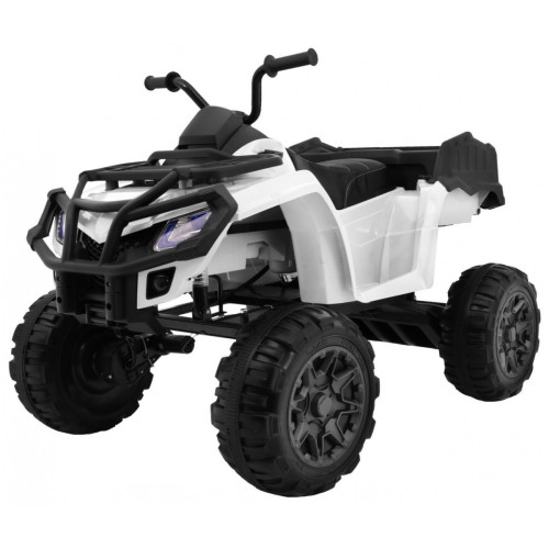 Quad XL ATV dětská baterie bílá 4x4 poháněný kufr pomalý start EVA Audio LED