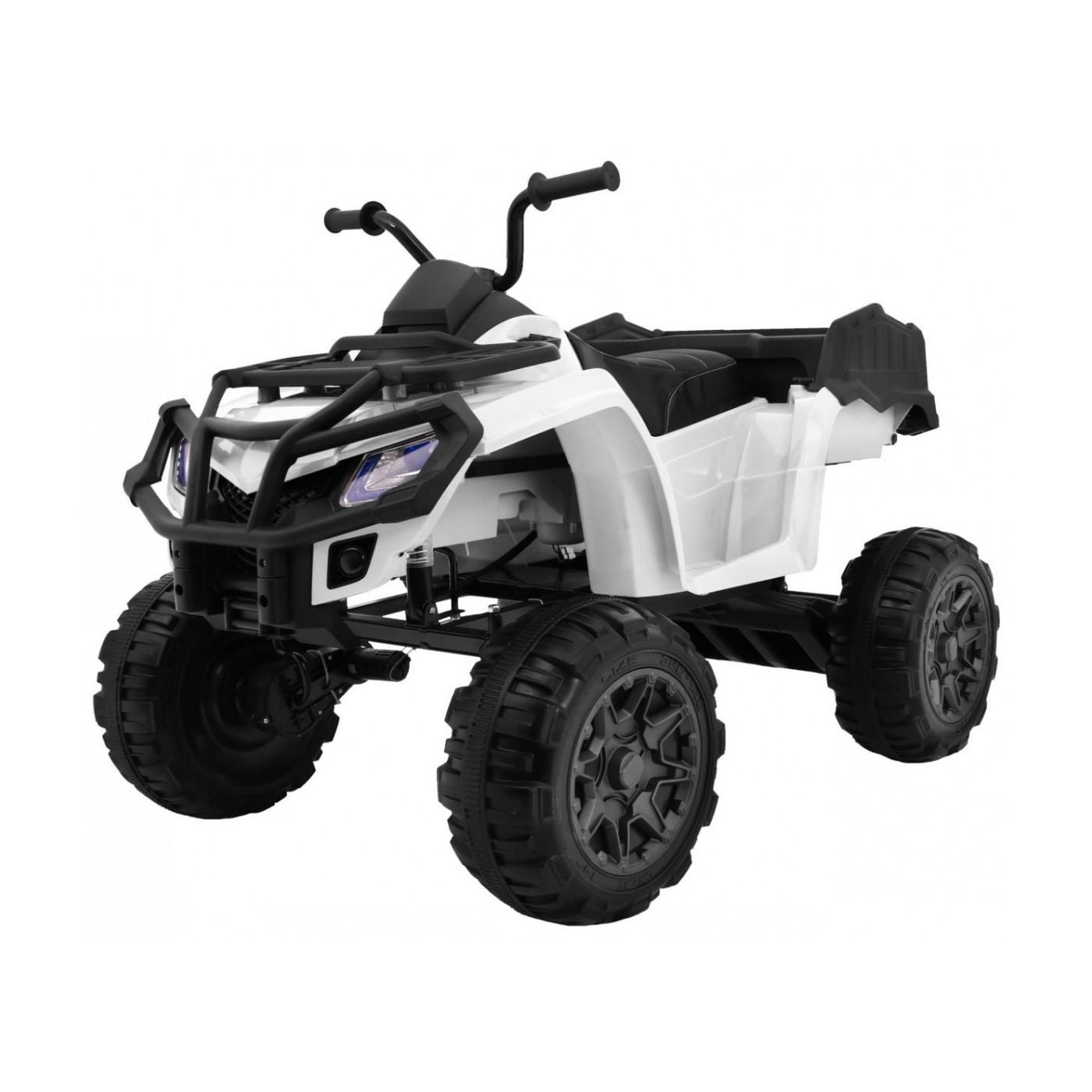 Quad XL ATV dětská baterie bílá 4x4 poháněný kufr pomalý start EVA Audio LED