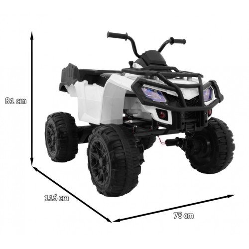 Quad XL ATV dětská baterie bílá 4x4 poháněný kufr pomalý start EVA Audio LED