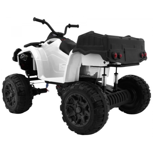 Quad XL ATV dětská baterie bílá 4x4 poháněný kufr pomalý start EVA Audio LED