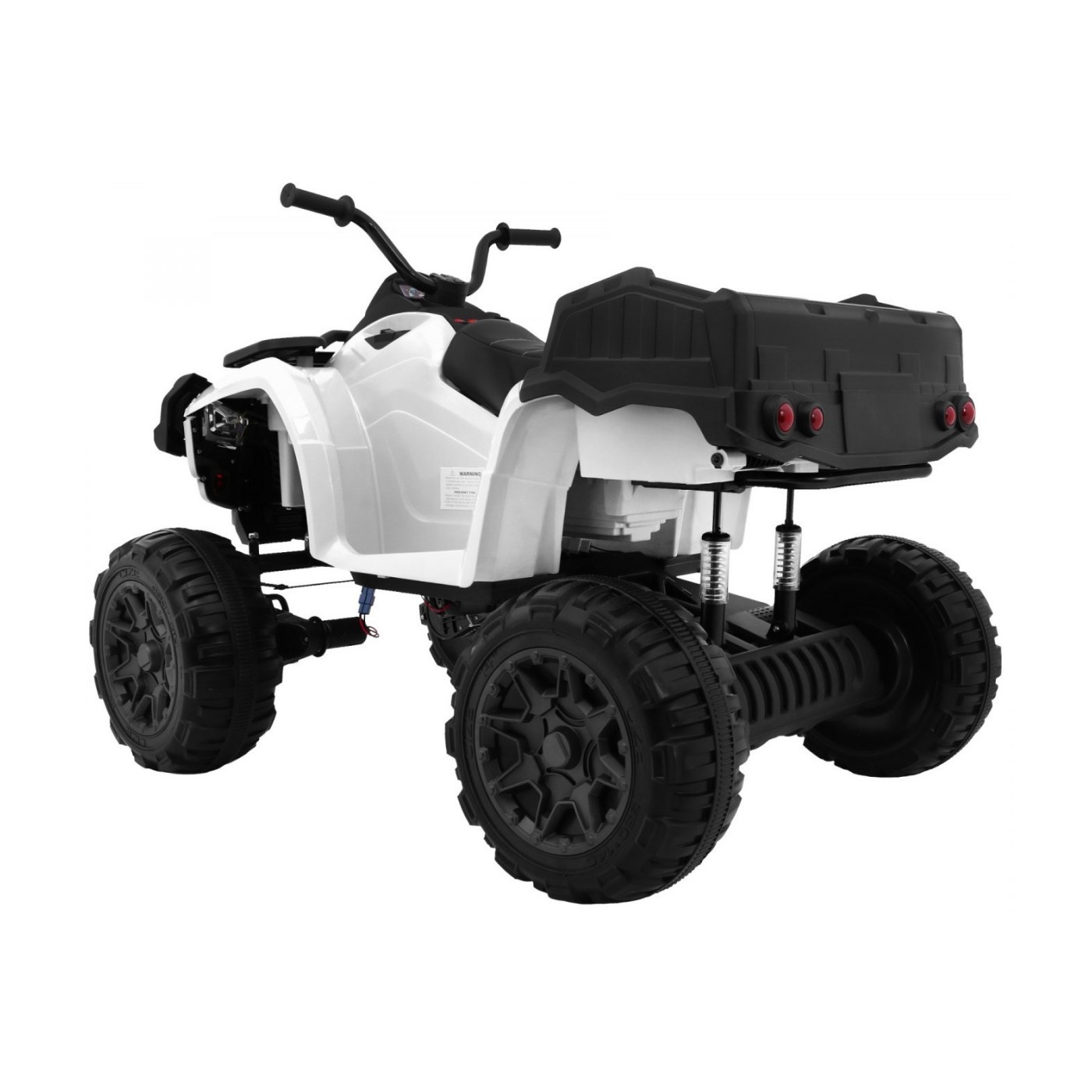 Quad XL ATV dětská baterie bílá 4x4 poháněný kufr pomalý start EVA Audio LED
