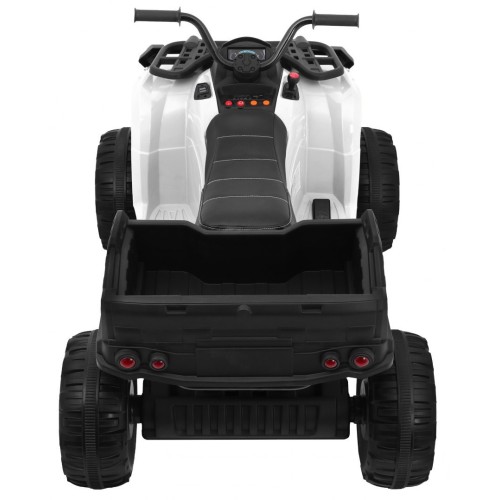 Quad XL ATV dětská baterie bílá 4x4 poháněný kufr pomalý start EVA Audio LED
