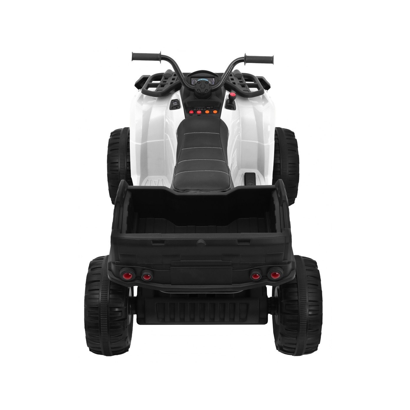 Quad XL ATV dětská baterie bílá 4x4 poháněný kufr pomalý start EVA Audio LED