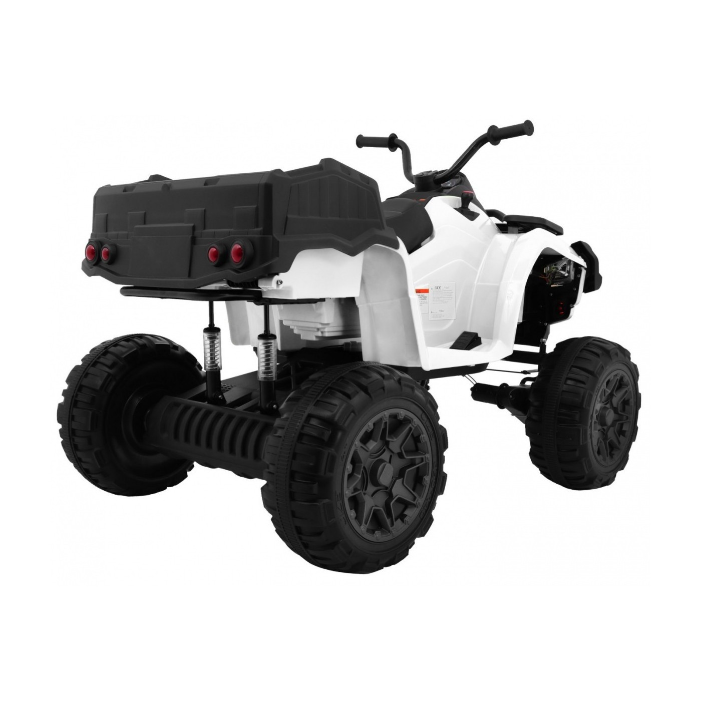 Quad XL ATV dětská baterie bílá 4x4 poháněný kufr pomalý start EVA Audio LED