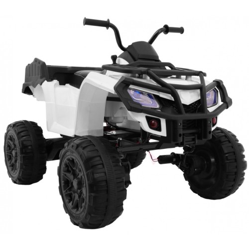 Quad XL ATV dětská baterie bílá 4x4 poháněný kufr pomalý start EVA Audio LED