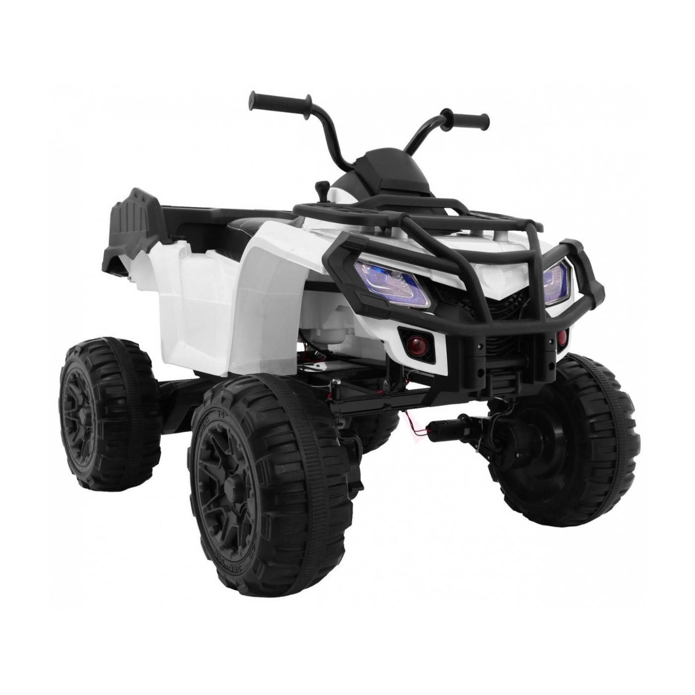 Quad XL ATV dětská baterie bílá 4x4 poháněný kufr pomalý start EVA Audio LED