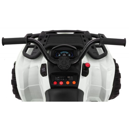 Quad XL ATV dětská baterie bílá 4x4 poháněný kufr pomalý start EVA Audio LED