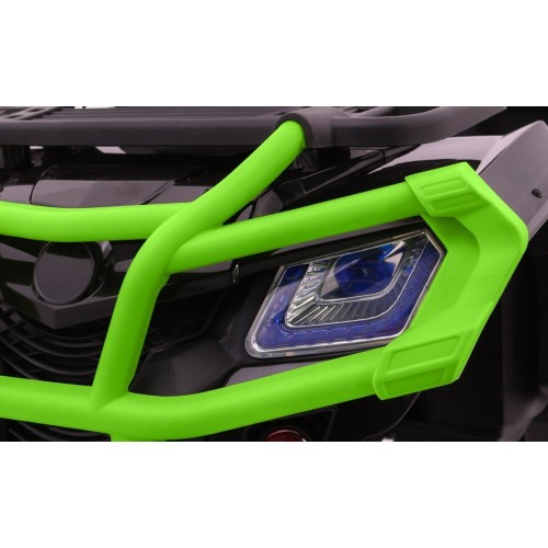 Čtyřkolka XL ATV 2,4 GHz na dětskou baterii černo-zelený dálkový ovladač 4x4 napájený kufr pomalý start EVA audio LED