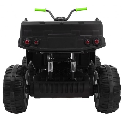 Čtyřkolka XL ATV 2,4 GHz na dětskou baterii černo-zelený dálkový ovladač 4x4 napájený kufr pomalý start EVA audio LED