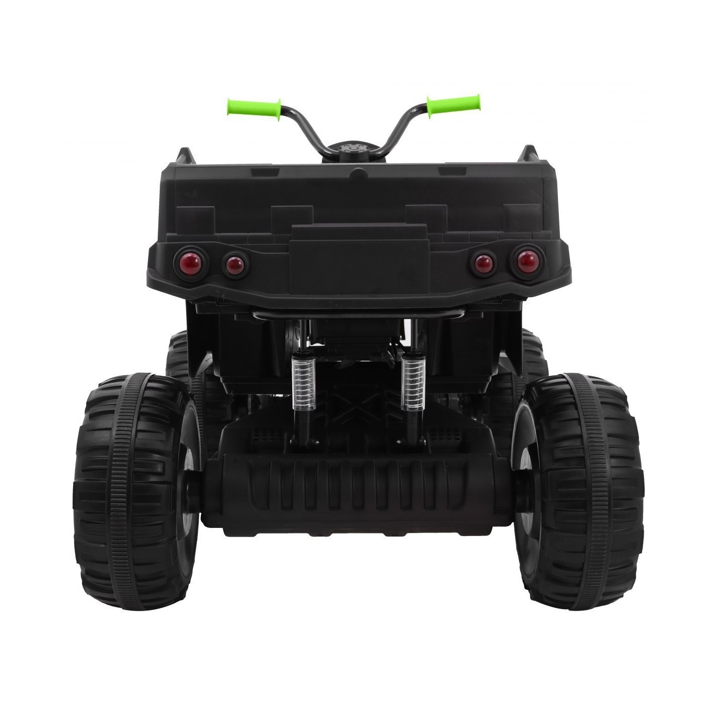 Čtyřkolka XL ATV 2,4 GHz na dětskou baterii černo-zelený dálkový ovladač 4x4 napájený kufr pomalý start EVA audio LED